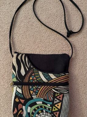 Danny K. Multicolor Geometric Shoulder Bag Zipper Accent Gold Hardware